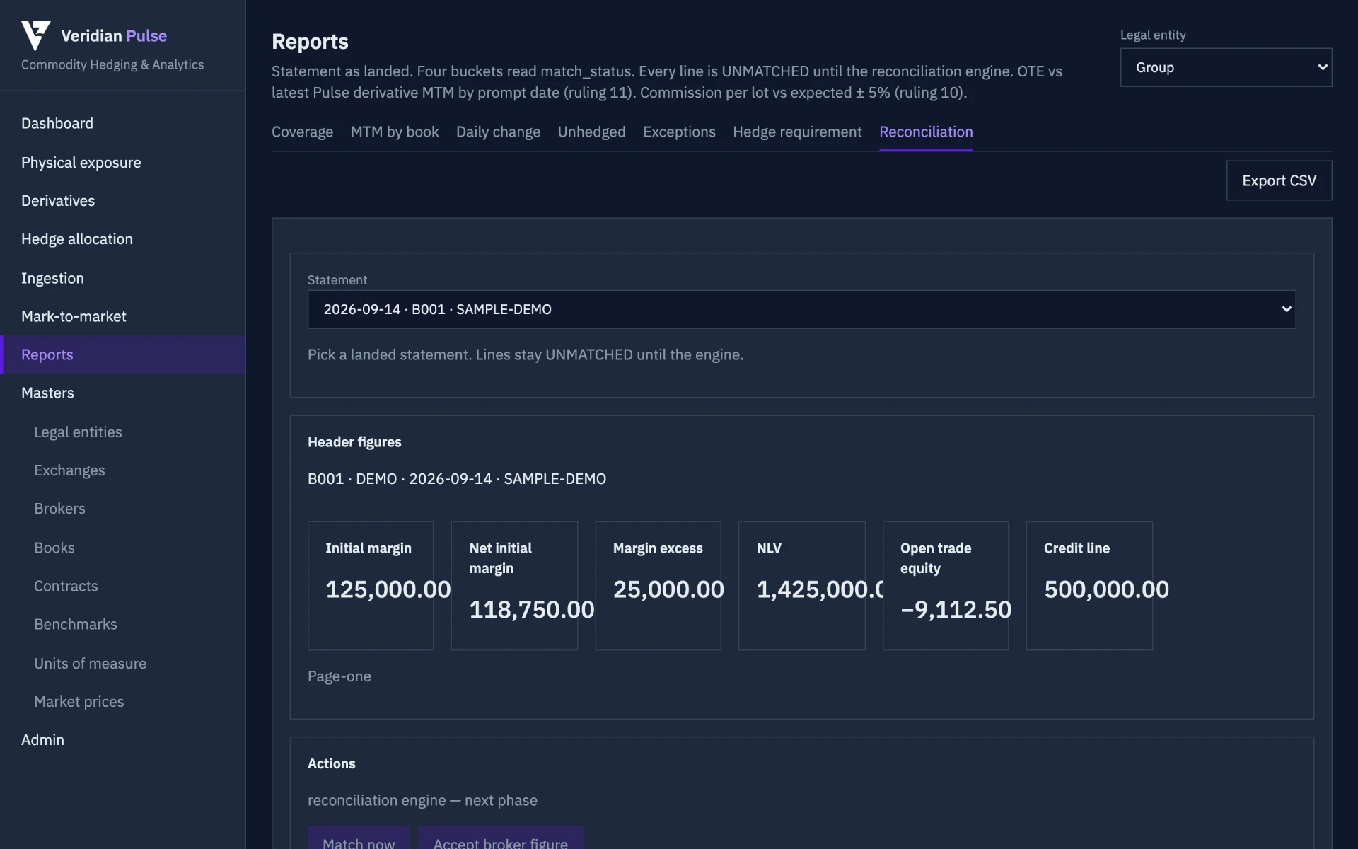 Veridian Pulse broker reconciliation screen